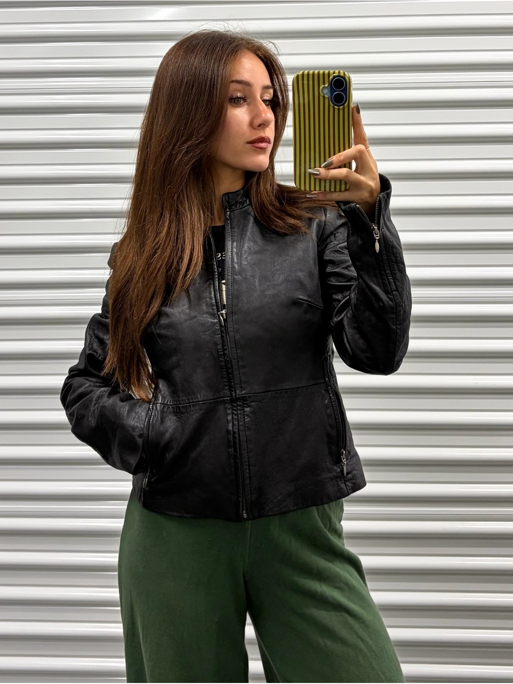 90s fitted Y2K chic going out LOFT Black Leather Jacket